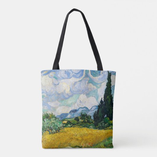 Van Gogh Wheat Field met Cypresses. Impressionisme Tote Bag (Achterkant)