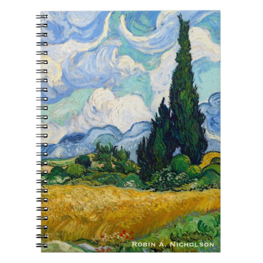 Van Gogh Wheat Field met gepersonaliseerde cyperse Notitieboek (Voorkant)