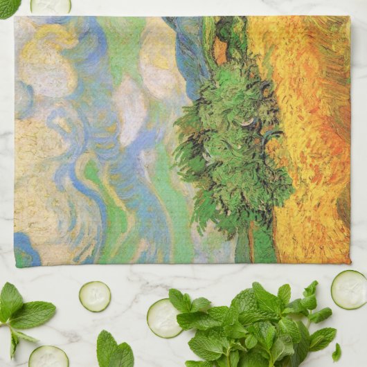 Van Gogh Wheat Field w Cypresses in Haute Galline Theedoek (Gevouwen)