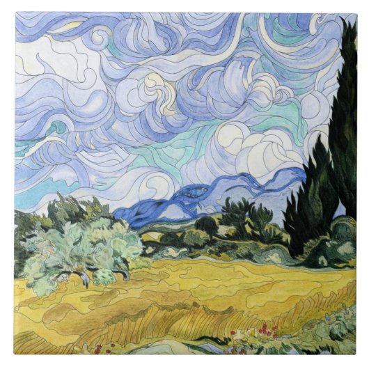 Van Gogh - Wheatfield met cyperen Tegeltje (Voorkant)