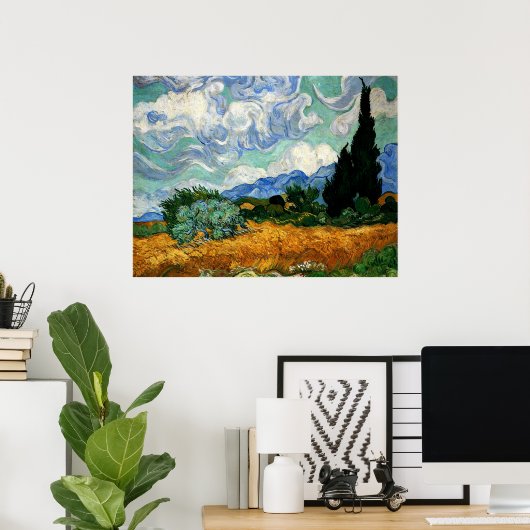 Van Gogh - Wheatfield met Cypress Tree Poster (Thuiskantoor)