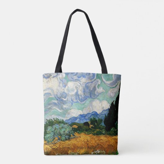 Van Gogh - Wheatfield met Cypress Tree Tote Bag (Achterkant)