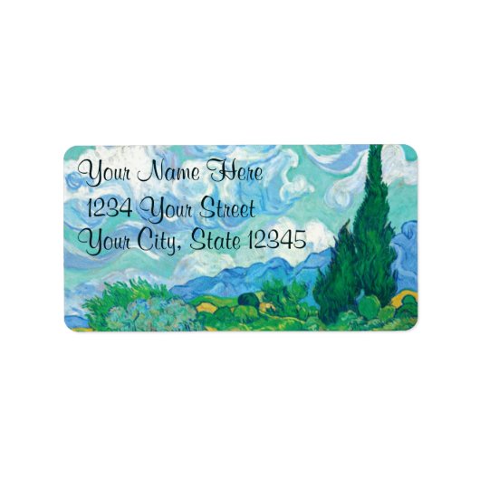 Van Gogh Wheatfield met Cypresses Green en Blue Etiket (Voorkant)