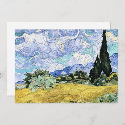 Van Gogh - Wheatfield with Cypresses, famous art Feestdagenkaart (Voorkant / Achterkant)