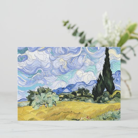 Van Gogh - Wheatfield with Cypresses, famous art Feestdagenkaart (Staand voorkant)