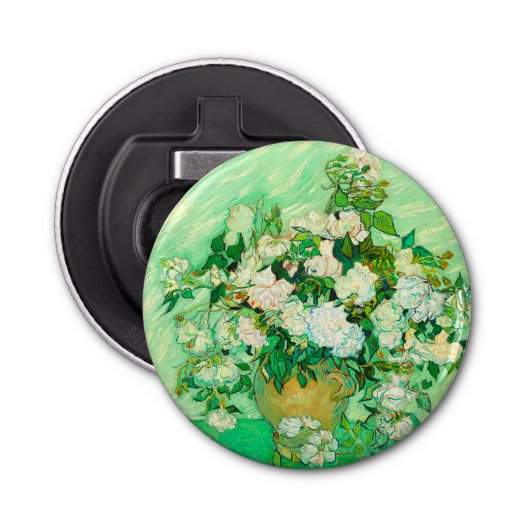 Van Gogh White Roses Button Flesopener (Voorkant)