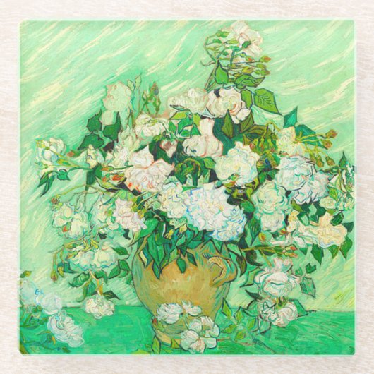 Van Gogh White Roses Glazen Onderzetter (Voorkant)