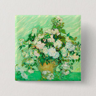 Van Gogh White Roses Vierkante Button 5,1 Cm