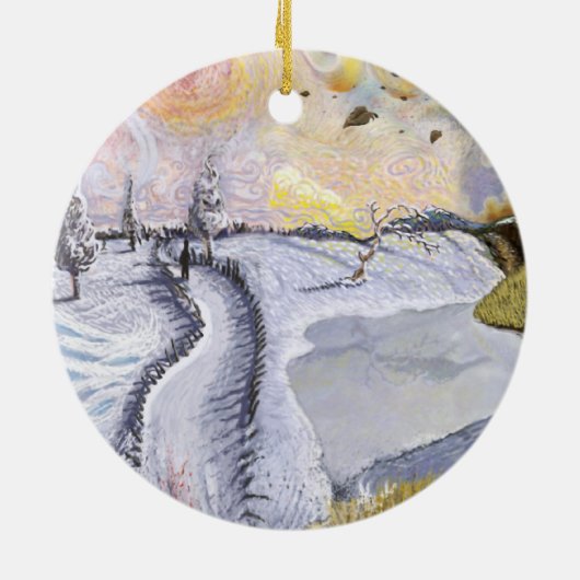 Van Gogh: Winterlandschap Keramisch Ornament (Achterkant)