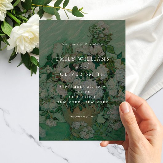 Van Gogh Witte Roos Bloemen Bloemstuk Bruiloft Kaart