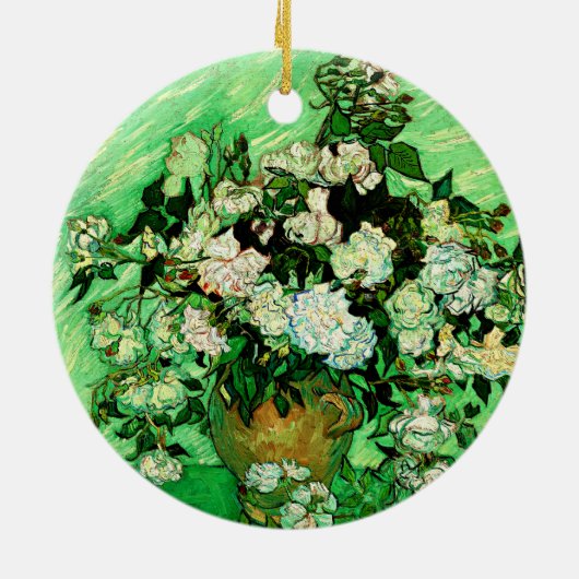Van Gogh - Witte rozen, beroemd schilderij Keramisch Ornament (Achterkant)