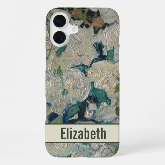 Van Gogh Witte Rozen Bloemen met Naam iPhone Hoesje (Achterkant)