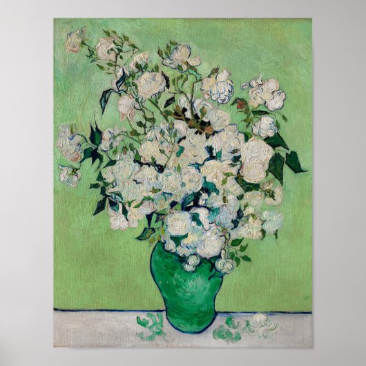 Van Gogh Witte Rozen - Bloemstuk in Smaragd Vaas Poster (Voorkant)