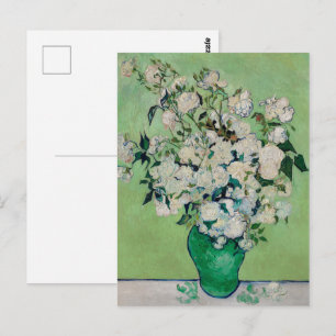 Van Gogh Witte Rozen - Smaragd Vaas Bloemschilderk Briefkaart