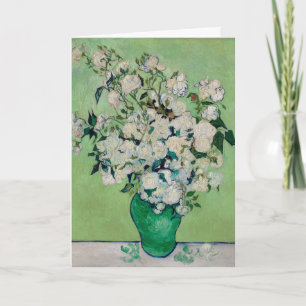 Van Gogh Witte Rozen - Smaragd Vaas Bloemschilderk Kaart