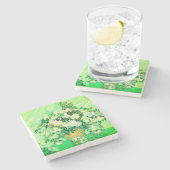 Van Gogh Witte Rozen Stenen Onderzetter (Zijkant)