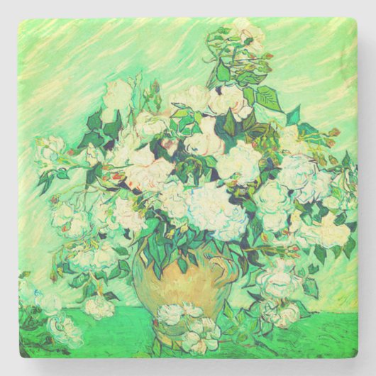 Van Gogh Witte Rozen Stenen Onderzetter (Voorkant)