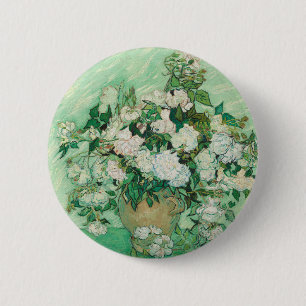 Van Gogh Witte Rozen - Vintage Mint Bloemen Kunst Ronde Button 5,7 Cm