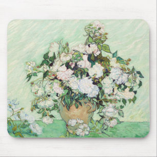 Van Gogh Witte Rozen - Vintage Mint Bloemkunst Muismat