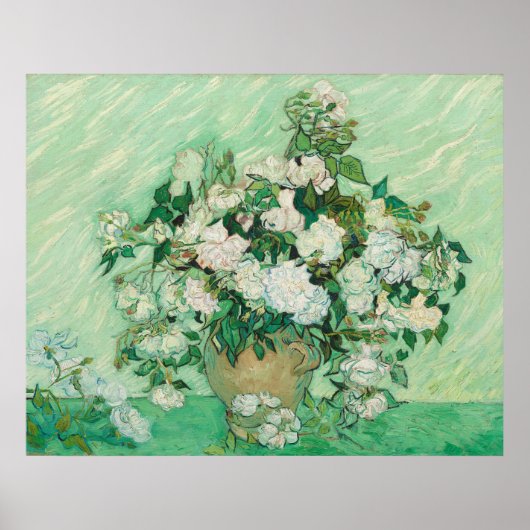 Van Gogh Witte Rozen - Vintage Mint Bloemkunst Poster (Voorkant)