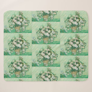 Van Gogh Witte Rozen - Vintage Mint Bloemkunst Sherpa Deken