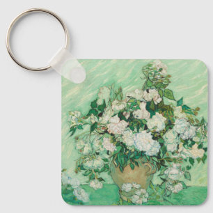 Van Gogh Witte Rozen - Vintage Mint Bloemkunst Sleutelhanger