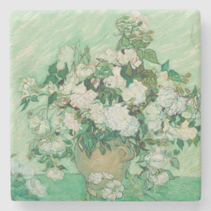 Van Gogh Witte Rozen - Vintage Mint Bloemkunst Stenen Onderzetter