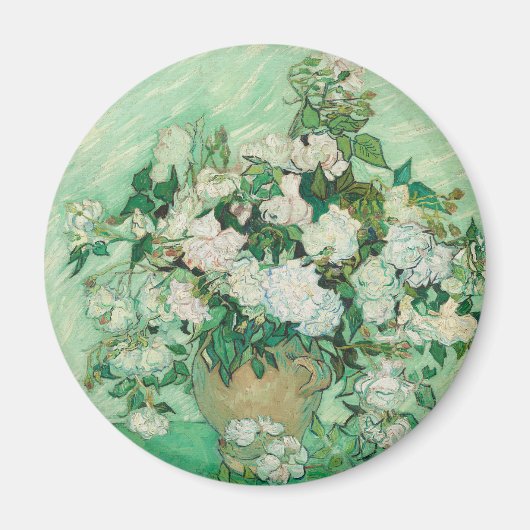 Van Gogh Witte Rozen - Vintage Mint Bloemschilderk Magneet (Voorkant)