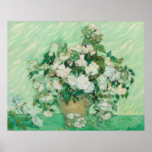 Van Gogh Witte Rozen - Vintage Mint Bloemschilderk Poster