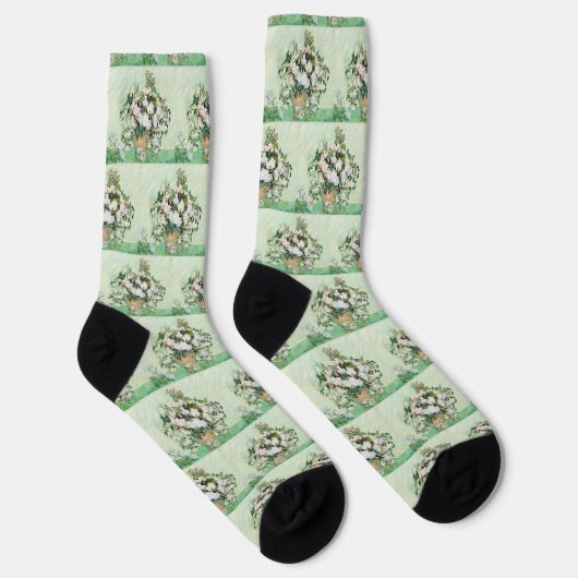 Van Gogh Witte Rozen - Vintage Mint Bloemschilderk Sokken (Rechts)
