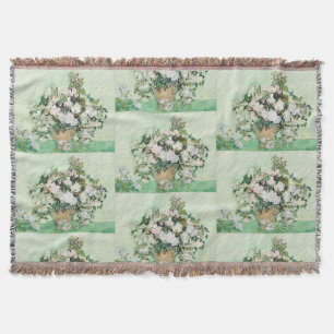 Van Gogh Witte Rozen - Vintage Munt Bloemschilderk Deken