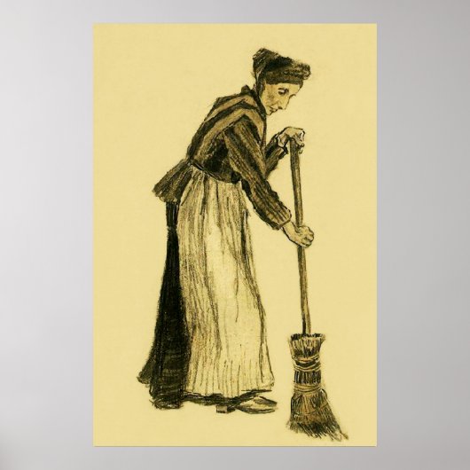 Van Gogh Woman met een Broom Fine Art Poster (Voorkant)