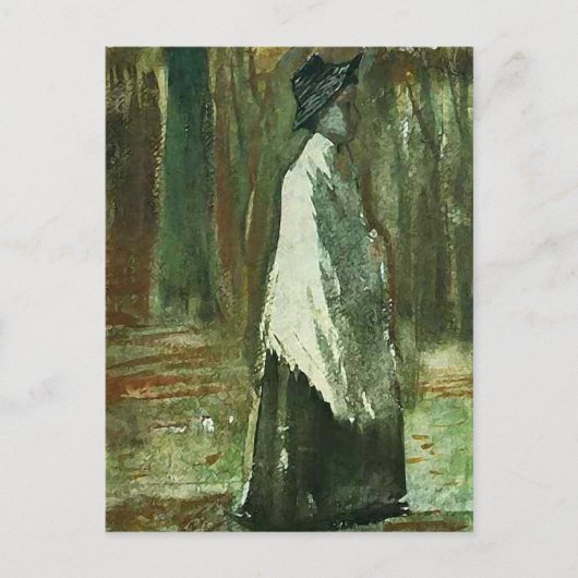 Van Gogh Woman met White Shawl in een Hout Briefkaart (Voorkant)