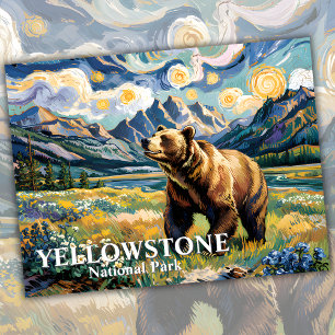 Van Gogh Yellowstone Grizzly Beer Aangepaste tekst Briefkaart