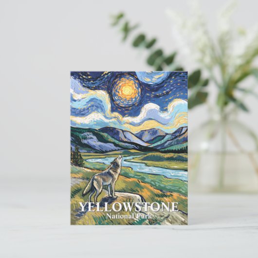 Van Gogh Yellowstone Nationaal Park Wolf Howling Briefkaart (Staand voorkant)