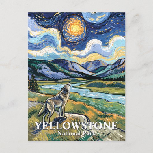 Van Gogh Yellowstone Nationaal Park Wolf Howling Briefkaart (Voorkant)