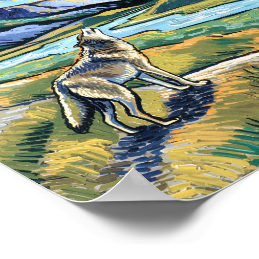 Van Gogh Yellowstone National Park Wolf Howling Poster (Hoek)