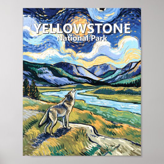 Van Gogh Yellowstone National Park Wolf Huilend Poster (Voorkant)