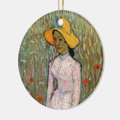 Van Gogh, Young Girl Standing; Background of Wheat Keramisch Ornament (Links)