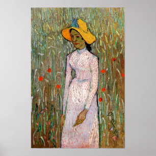 Van Gogh, Young Girl Standing; Background of Wheat Poster