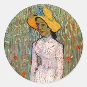 Van Gogh, Young Girl Standing; Background of Wheat Ronde Sticker