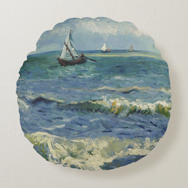 Van Gogh Zeegezicht bij Saintes Maries de la Mer Rond Kussen (Voorkant)