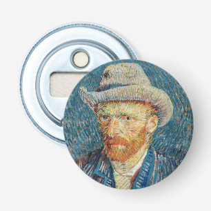 Van Gogh - Zelfportret met een grijze vilthoed Button Flesopener