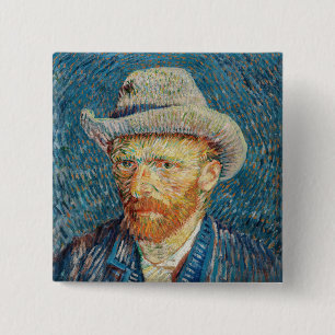 Van Gogh - Zelfportret met een grijze vilthoed Vierkante Button 5,1 Cm