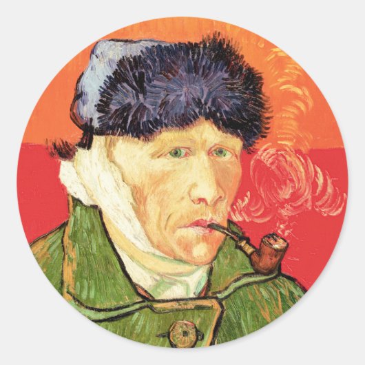 Van Gogh - Zelfportret met gebandateerde oorspijn Ronde Sticker (Voorkant)