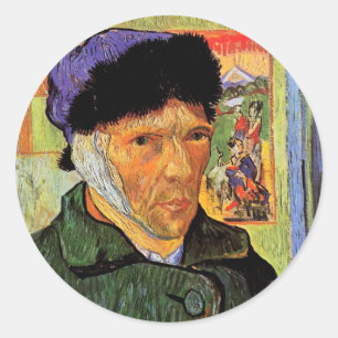 Van Gogh; Zelfportret met gebandatuurde oren Ronde Sticker