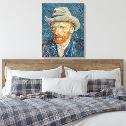 Van Gogh - Zelfportret met grijs Pet Canvas Afdruk (Insitu (Slaapkamer))