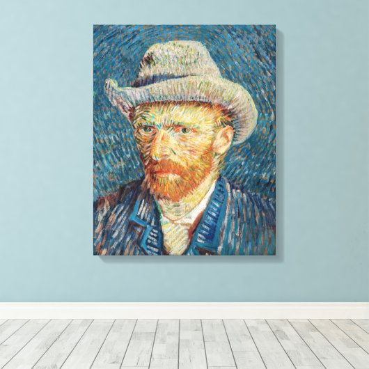 Van Gogh - Zelfportret met grijs Pet Canvas Afdruk (Insitu (Houten vloer))