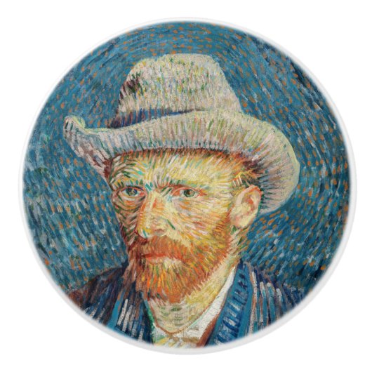Van Gogh - Zelfportret met grijs Pet Keramische Knop (Voorkant)