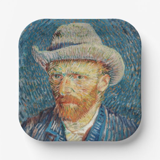 Van Gogh - Zelfportret met grijs Pet Papieren Bordje (Voorkant)